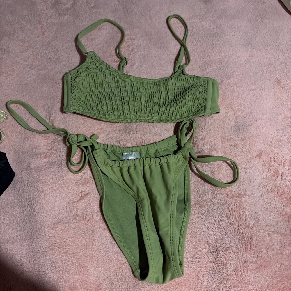 Xhilaration Olive Green Smocked Bikini Set
